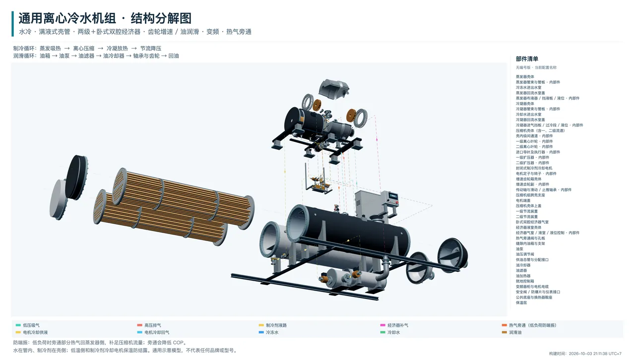 通用离心冷水机组的三维分解模型